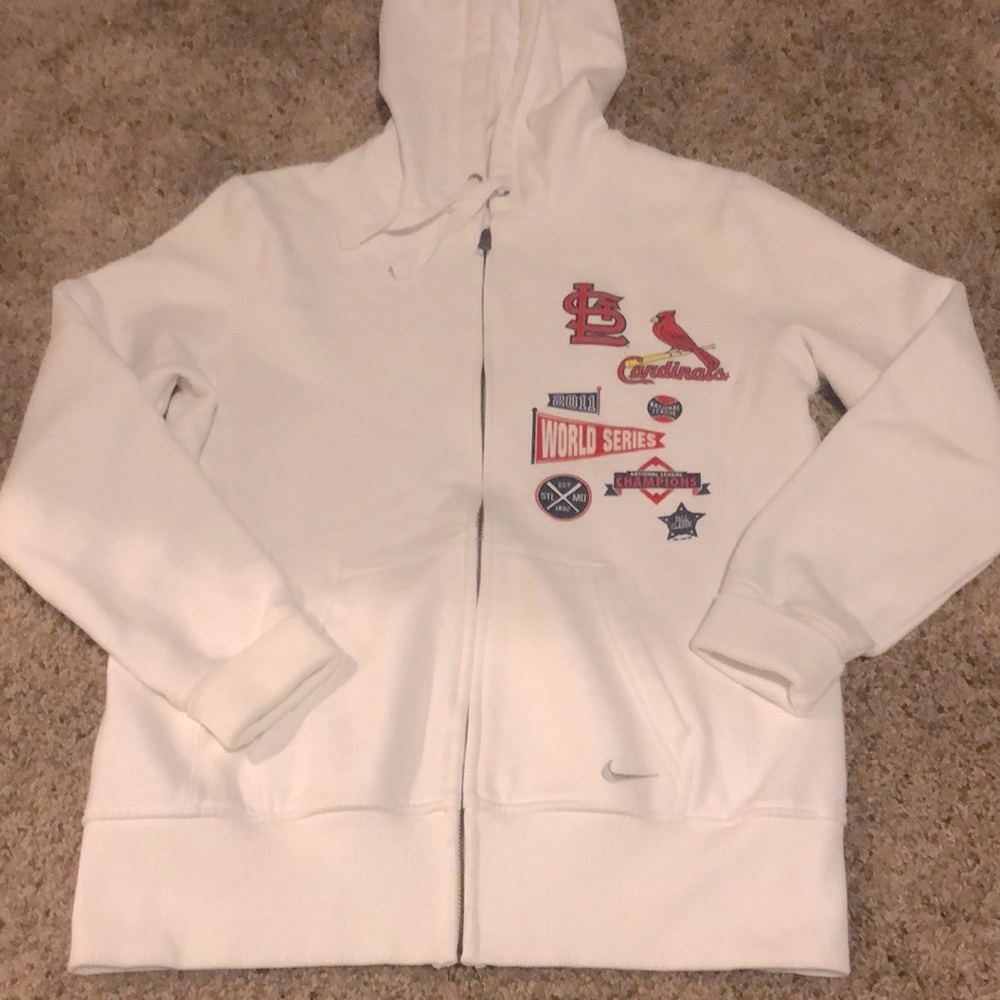 St. Louis Cardinals white hooded zip up sweatshirt Nike brand